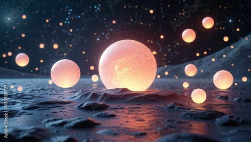 Soft glowing orbs of light floating in space creating a peaceful otherworldly effect