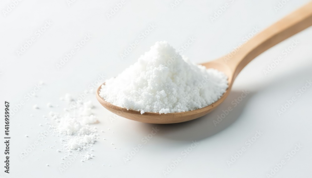 Spoonful of white sugar against white backdrop, white, grains, macro Spoonful of white sugar against white backdrop, white, grains, macro