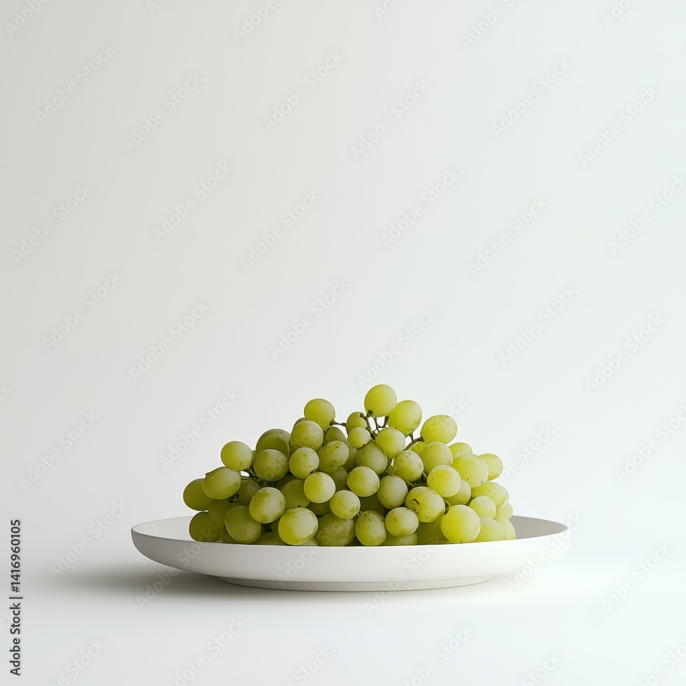Green Grapes on a White Plate Against a White Background Green Grapes on a White Plate Against a White Background