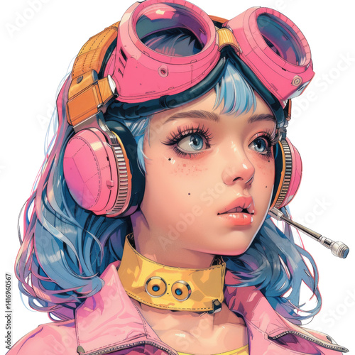 Digital portrait of a stylish girl in futuristic attire.