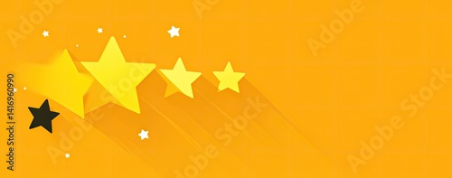 Five yellow stars on a bright orange background, one black star at the beginning of the line, all have long shadows