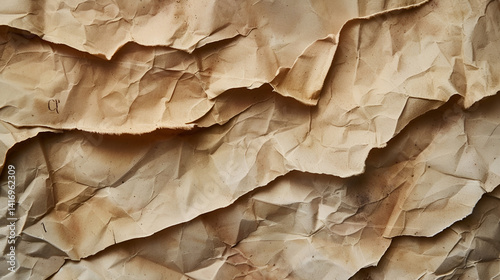 Wallpaper Mural A close up shot of a heavily crumpled and torn piece of brown paper with visible shadows and texture Torontodigital.ca