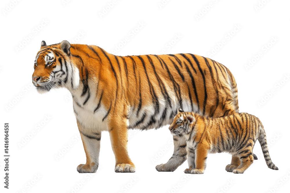 Fototapeta premium lovely mom tiger and baby tiger isolated on white