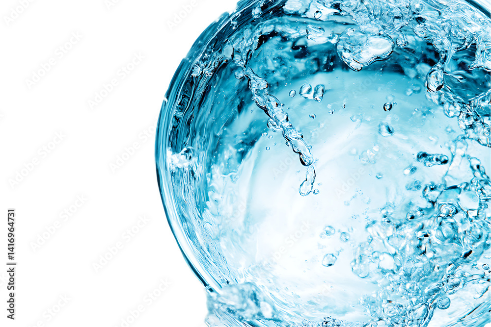 Aqua Burst: Glass Container Filled with Swirling, Clear Liquid on White. Aqua Burst: Glass Container Filled with Swirling, Clear Liquid on White.