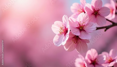 Delicate pink cherry blossoms, soft petals, gentle branches, fabric, print