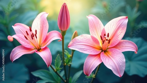 Delicate watercolor lilies, overlapping, soft pastel shades, watercolour flowers, summer, beauty