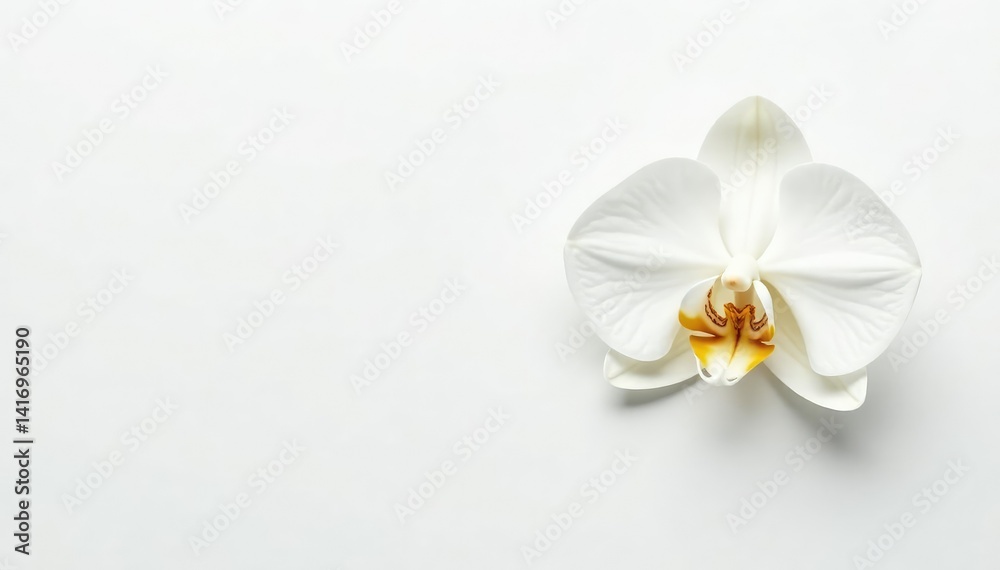 Fototapeta premium Delicate white orchid blossom on pure white background, gentle, floral, stockphoto