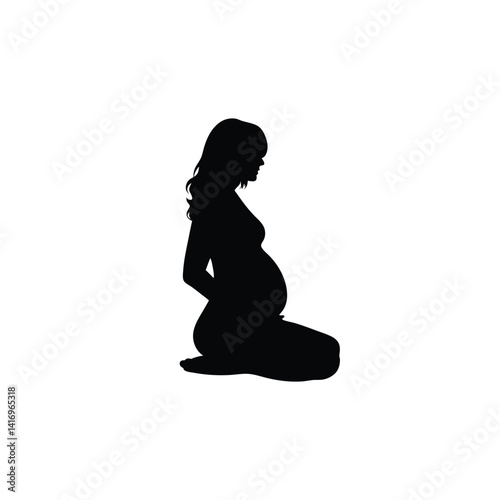 Pregnant Woman Silhouette Resting Hands on Belly Vector