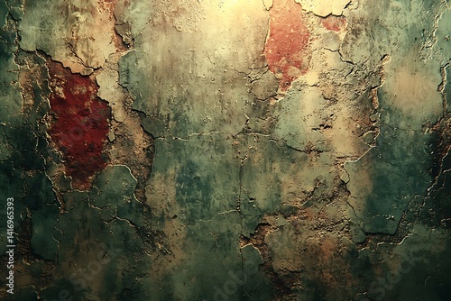 Aged, weathered wall displays intricate textures and colors.