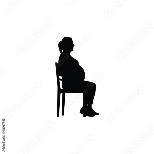 Pregnant Woman Silhouette Sitting in Chair Vector