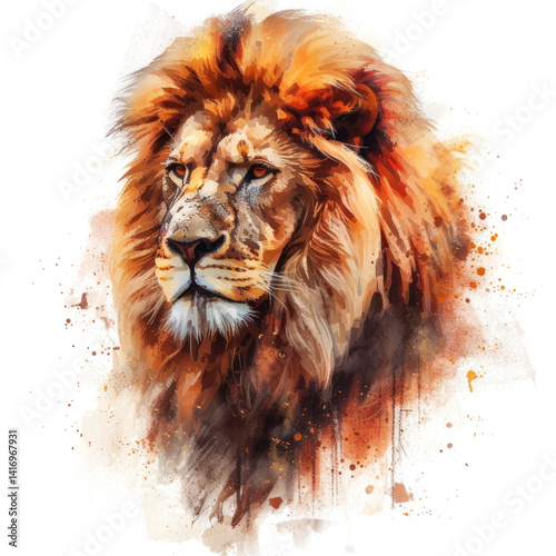 Majestic wild cat portrait, a kingly lion head isolated on white
