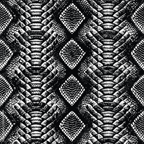 Black and White Diamond Snake Scales Seamless Pattern