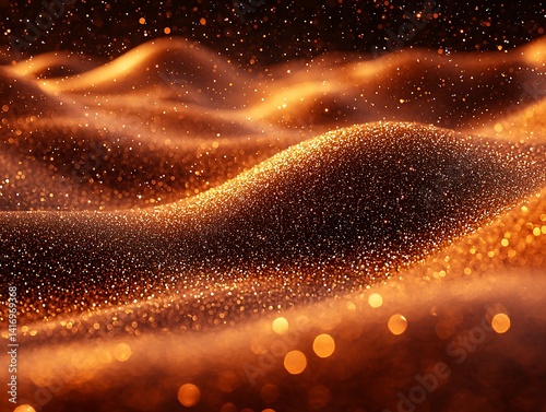 Golden shimmering particles create undulating hills.