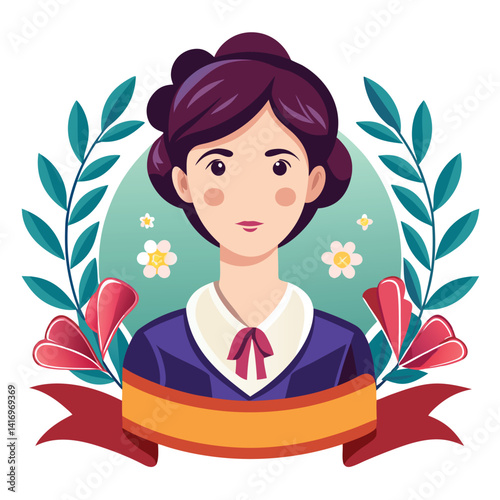 Woman with Laurel Wreath and Ribbon