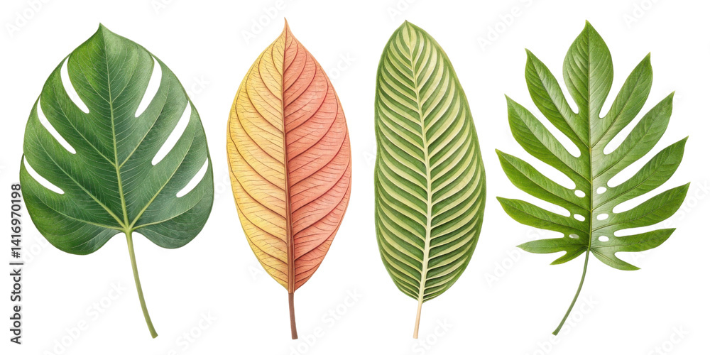Obraz premium collection of vibrant tropical leaves showcasing various shapes and colors, perfect for nature themed designs
