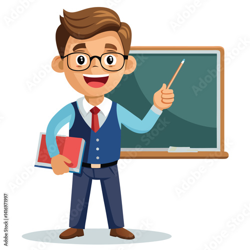Teacher explaining at chalkboard