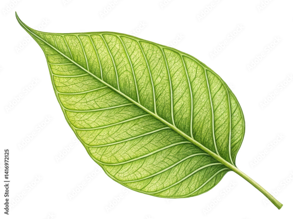 Obraz premium vibrant green leaf with intricate veins and smooth texture, symbolizing nature and freshness