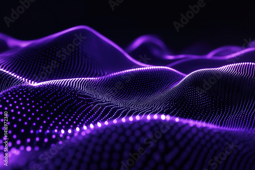 Purple digital wave made of glowing particles