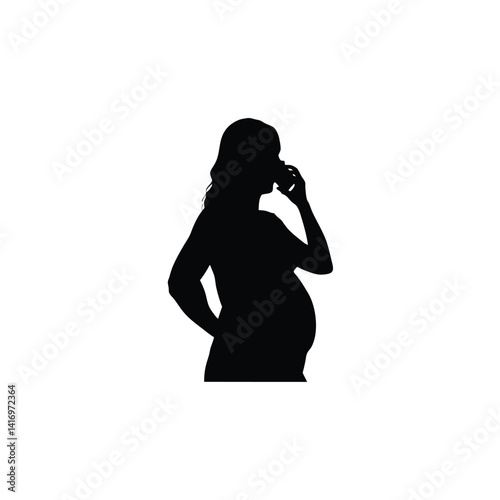 Pregnant Woman Silhouette Talking on Phone Vector