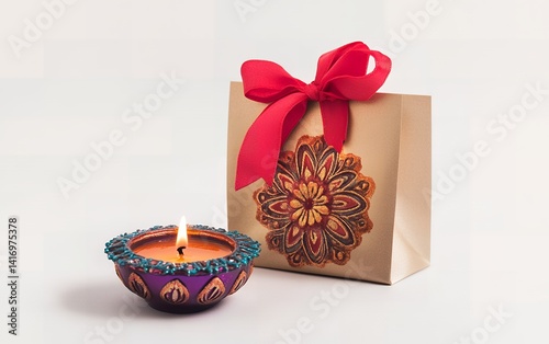 Festive Gift Bag with Candle Diwali Gift Idea for Holiday Celebration