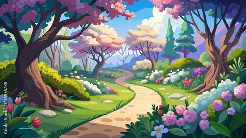 The calm of nature meets the buzz of the city, with trees swaying under tall buildings.