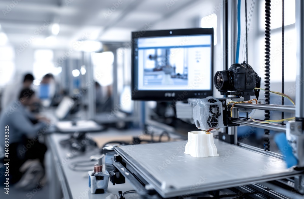 3D Printer Creates Object with Camera Monitoring, Precisely and Efficiently in a Modern Lab Setting 3D Printer Creates Object with Camera Monitoring, Precisely and Efficiently in a Modern Lab Setting