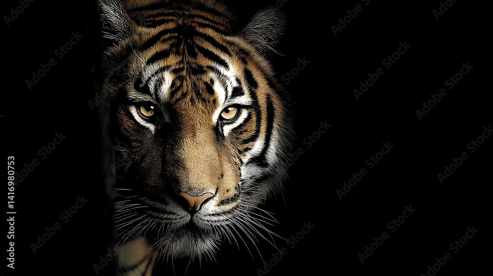 Tiger close-up in darkness Tiger close-up in darkness