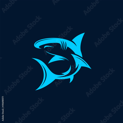 Shark logo template vector ,icon in dark blue background. Suitable for your design need, logo, illustration, animation, etc.