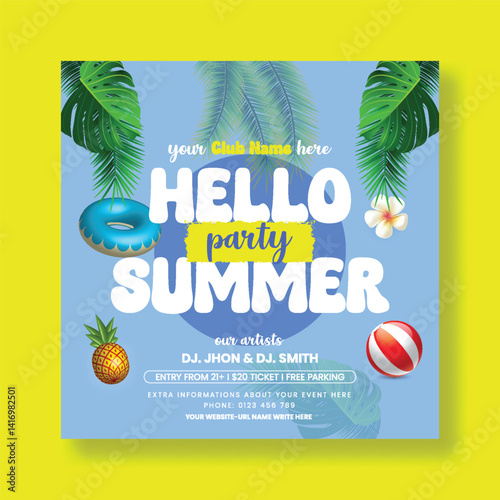 summer beach or pool party editable social media post, banner, summer web banner for summer fashion sale offer template, summer Holiday and tour advertisement background, summer social media poster