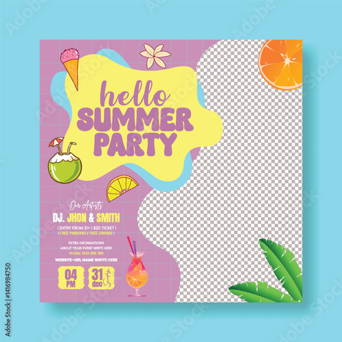 summer beach or pool party editable social media post, banner, summer web banner for summer fashion sale offer template, summer Holiday and tour advertisement background, summer social media poster