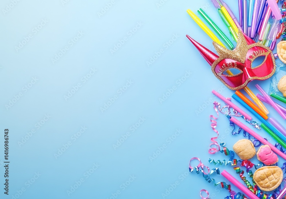 Fototapeta premium Party Supplies on Blue Background