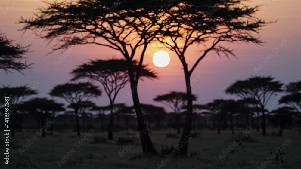 Savannah Trees Sunset Bokeh, Soft Golden Nature Background Video, Calm Scenic African Scene Footage Savannah Trees Sunset Bokeh, Soft Golden Nature Background Video, Calm Scenic African Scene Footage