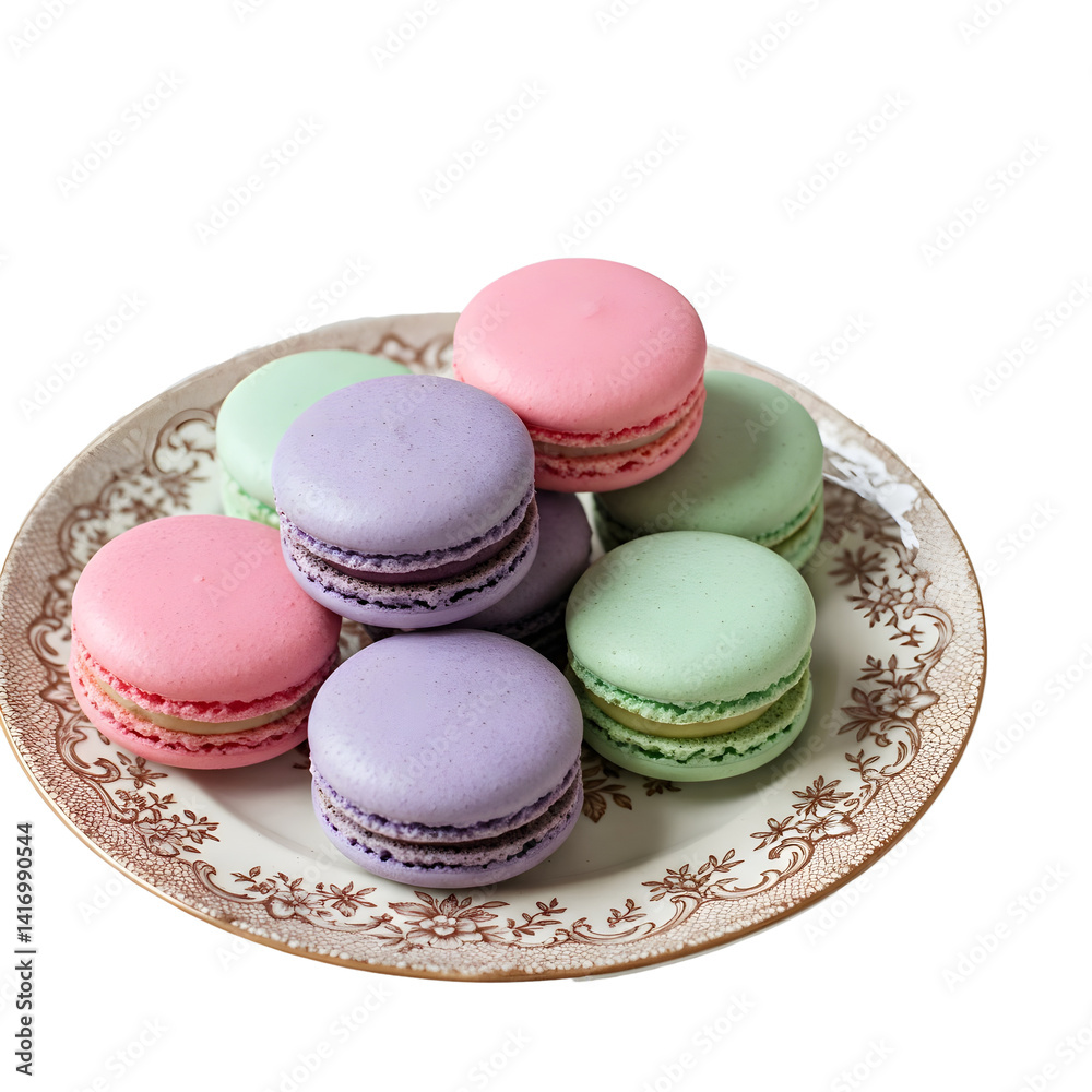 Colorful Macarons on a Plate with Transparent Background Colorful Macarons on a Plate with Transparent Background
