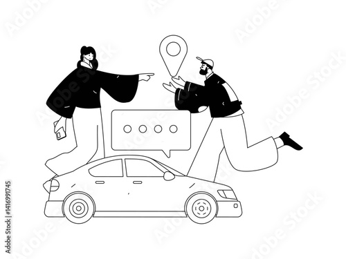 Flat vector concept operation hand drawn illustration of people taking a taxi

