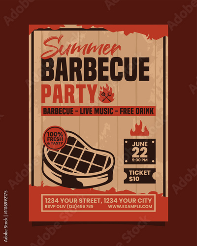 Summer barbecue party vertical potrait flyer or poster vector template design