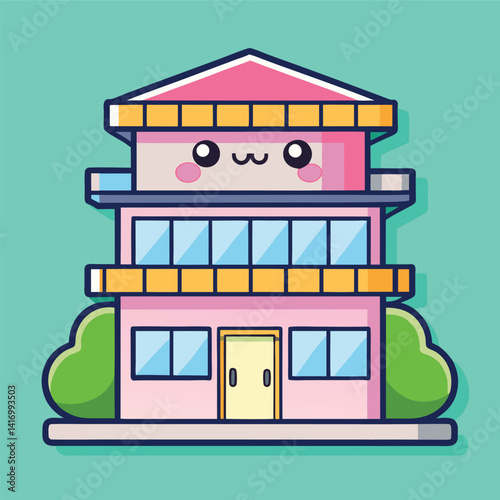 Cute kawaii building illustration