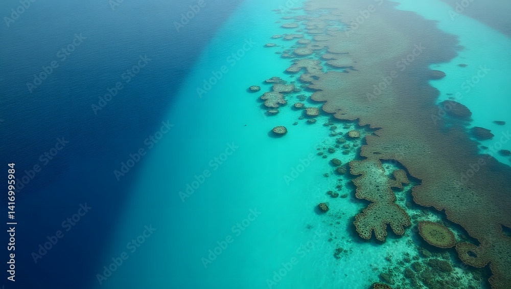 Aerial View of Vibrant Coral Reef in Turquoise Ocean