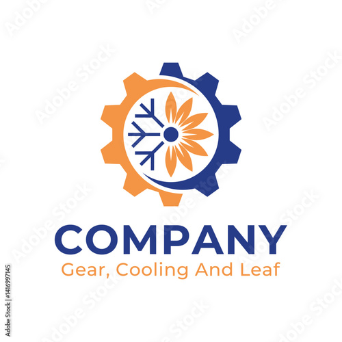 Simple and modern combination gear, leaf and cooling symbol logo vector. Perfect for construction, HVAC, mechanical, plumbing and other industries.