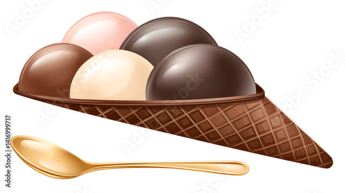 Obraz na płótnie A delicious ice cream cone topped with colorful sprinkles, placed on a clean white background, evoking a sense of summer joy and sweetness.
w salonie