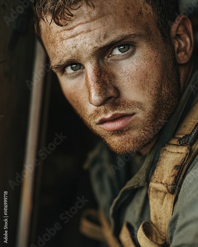 A close-up portrait of an engineer brooding in introspection