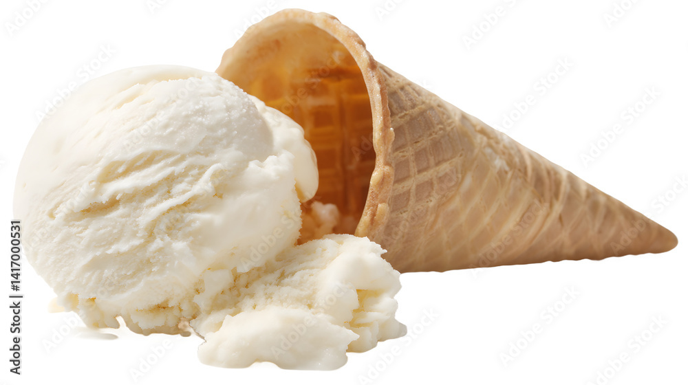 A delicious ice cream cone topped with colorful sprinkles, placed on a clean white background, evoking a sense of summer joy and sweetness.