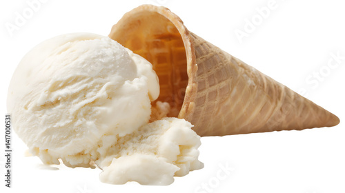 Obraz na płótnie A delicious ice cream cone topped with colorful sprinkles, placed on a clean white background, evoking a sense of summer joy and sweetness.
w salonie