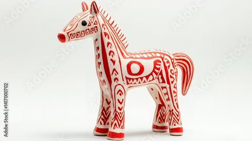 Decorative Red and White Ceramic Horse Figurine Folk Art Style Home Decor