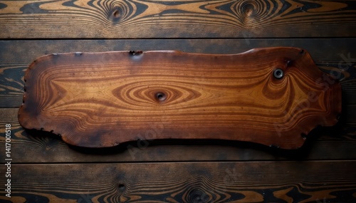 Dark brown wood table, large coffee stain center , overhead, wood grain