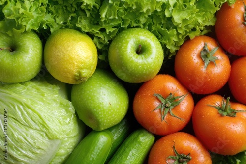 Fresh fruits and vegetables close-up photo