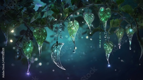 Obraz na płótnie Enchanting Glowing Leaf Ornaments Fantasy Nature Decor w salonie