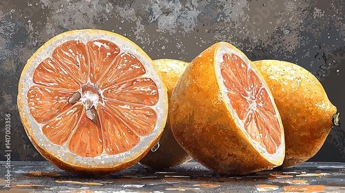 Close-up still life of sliced lemons.