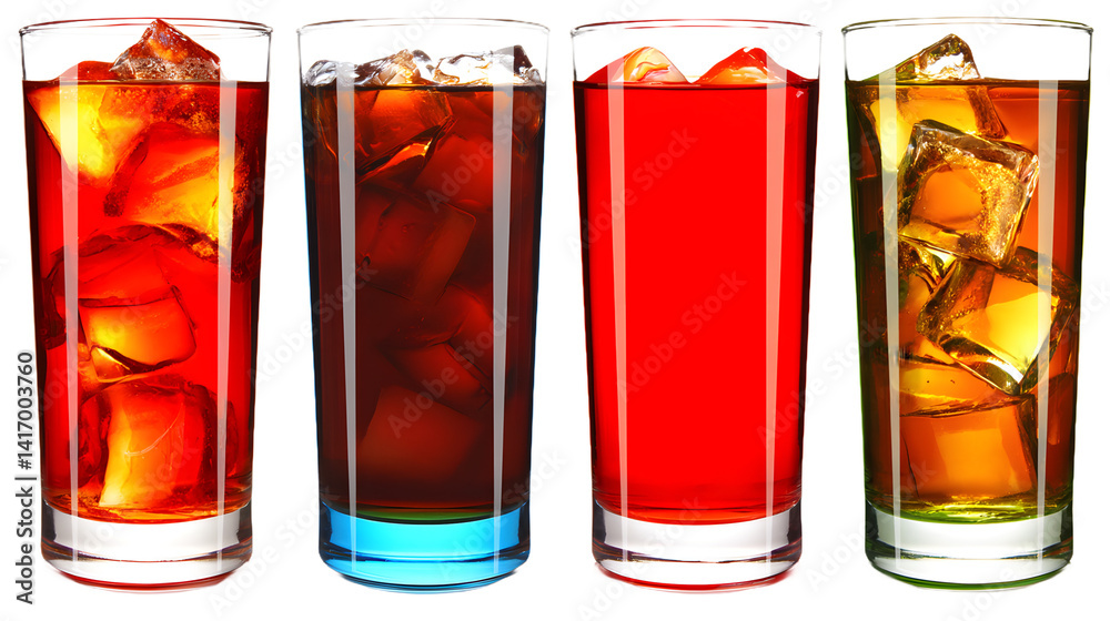 A refreshing summer cocktail in a glass with ice cubes, garnished with a slice of lime, set against a clean white background, evoking a chill and vibrant vibe.