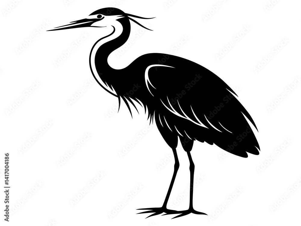 Fototapeta premium Heron Silhouette Vector Design, Heron SVG Clipart, Elegant Bird Icon