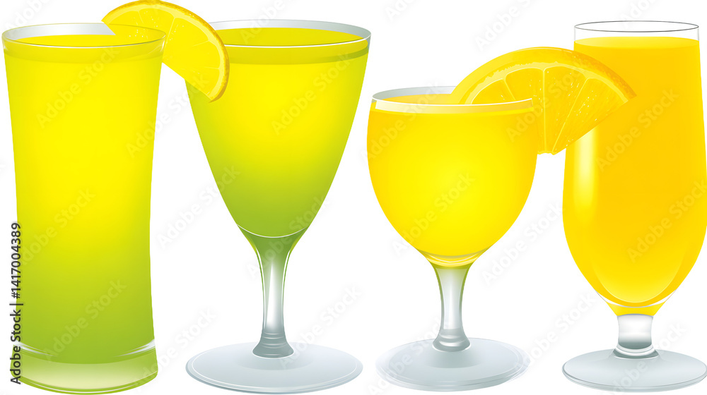 A refreshing summer cocktail in a glass with ice cubes, garnished with a slice of lime, set against a clean white background, evoking a chill and vibrant vibe.